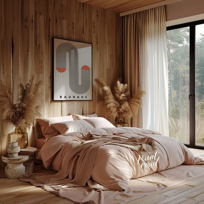 This minimalist Bauhaus-inspired print features a winding serpentine form composed of segmented gre… for bedroom