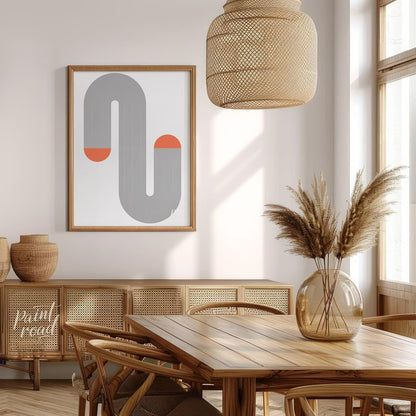 This minimalist Bauhaus-inspired print features a winding serpentine form composed of segmented gre… for dining room