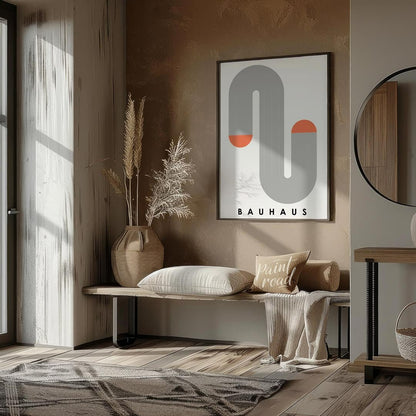 This minimalist Bauhaus-inspired print features a winding serpentine form composed of segmented gre… for entryway