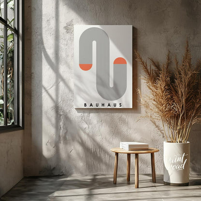 This minimalist Bauhaus-inspired print features a winding serpentine form composed of segmented gre… for living room