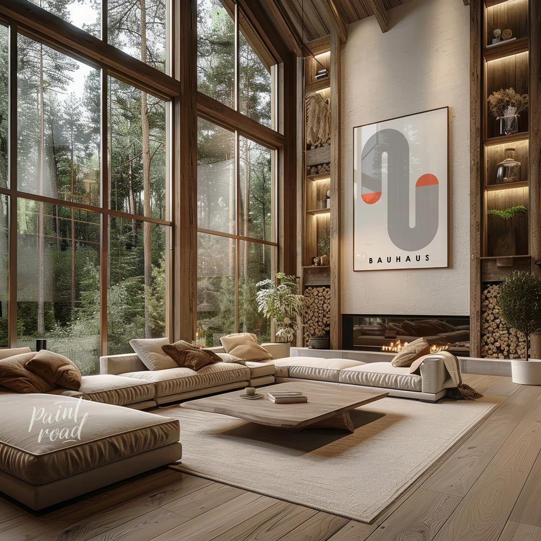 This minimalist Bauhaus-inspired print features a winding serpentine form composed of segmented gre… for living room