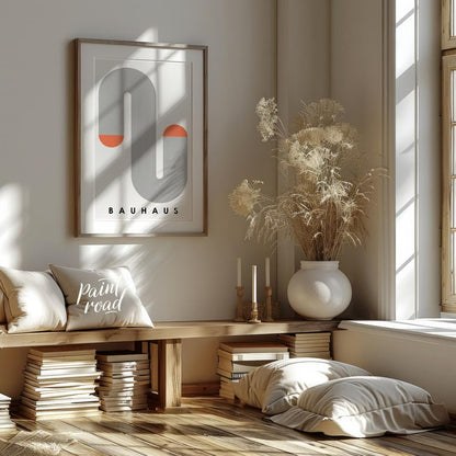 This minimalist Bauhaus-inspired print features a winding serpentine form composed of segmented gre… for living room
