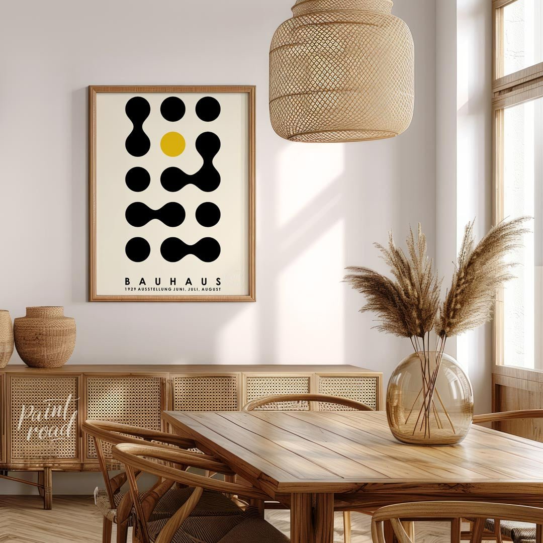 This Bauhaus-inspired poster showcases a playful yet structured arrangement of black organic, conne… for dining room