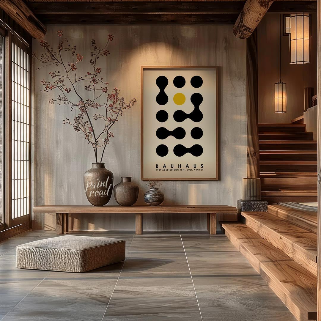 This Bauhaus-inspired poster showcases a playful yet structured arrangement of black organic, conne… for entryway