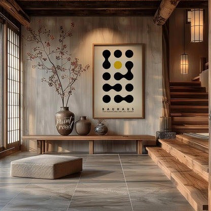 This Bauhaus-inspired poster showcases a playful yet structured arrangement of black organic, conne… for entryway