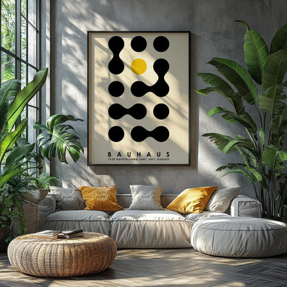 This Bauhaus-inspired poster showcases a playful yet structured arrangement of black organic, conne… for living room
