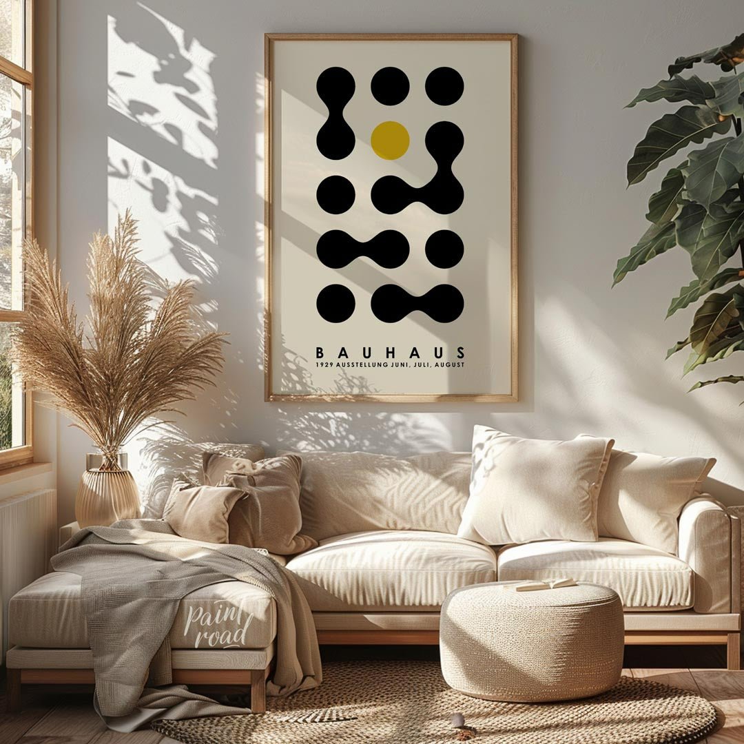 This Bauhaus-inspired poster showcases a playful yet structured arrangement of black organic, conne… for living room