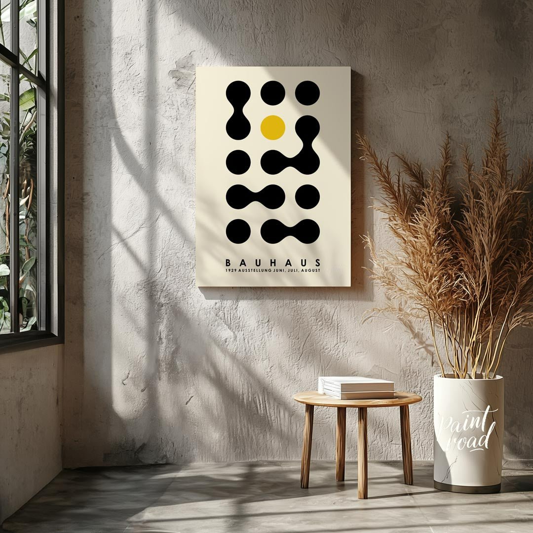 This Bauhaus-inspired poster showcases a playful yet structured arrangement of black organic, conne… for living room