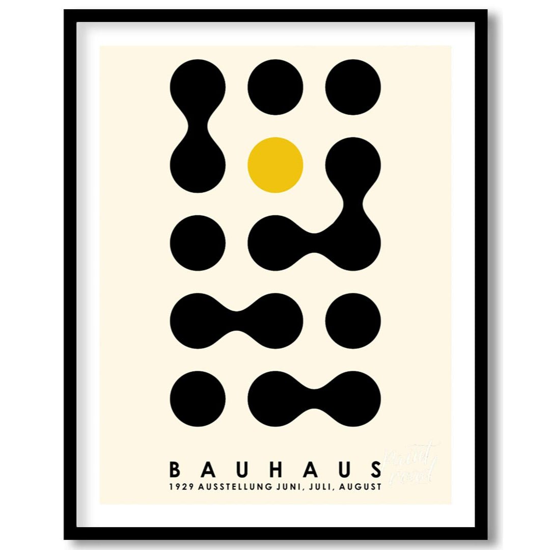 This Bauhaus-inspired poster showcases a playful yet structured arrangement of black organic, conne… for place