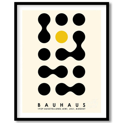 This Bauhaus-inspired poster showcases a playful yet structured arrangement of black organic, conne… for place
