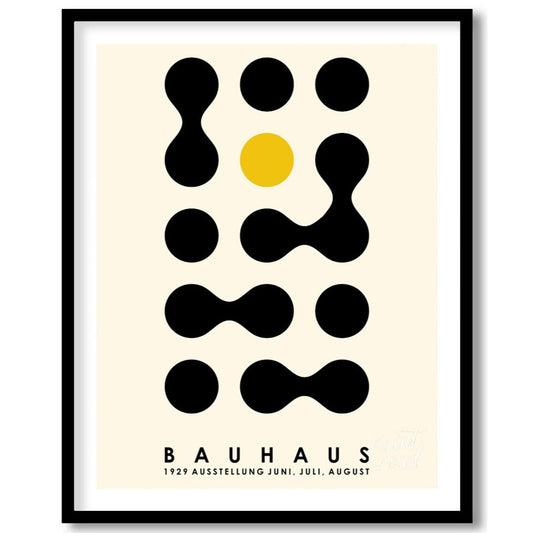 This Bauhaus-inspired poster showcases a playful yet structured arrangement of black organic, conne… for place