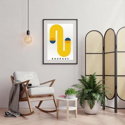 This Bauhaus poster features a bold and dynamic abstract composition dominated by a large, flowing … for living room