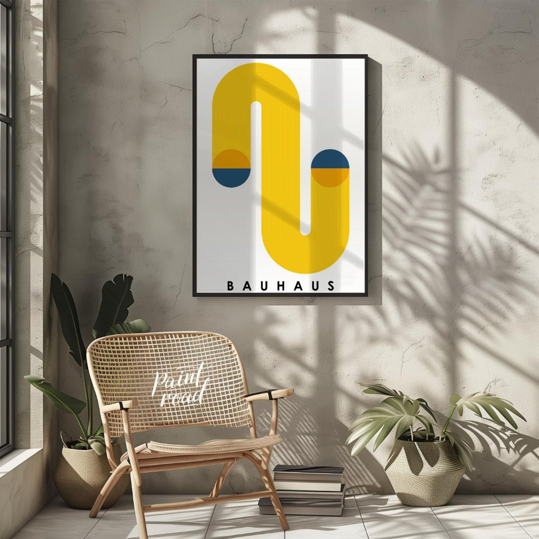 This Bauhaus poster features a bold and dynamic abstract composition dominated by a large, flowing … for living room