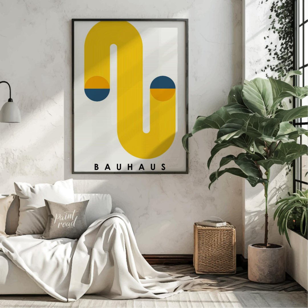 This Bauhaus poster features a bold and dynamic abstract composition dominated by a large, flowing … for living room