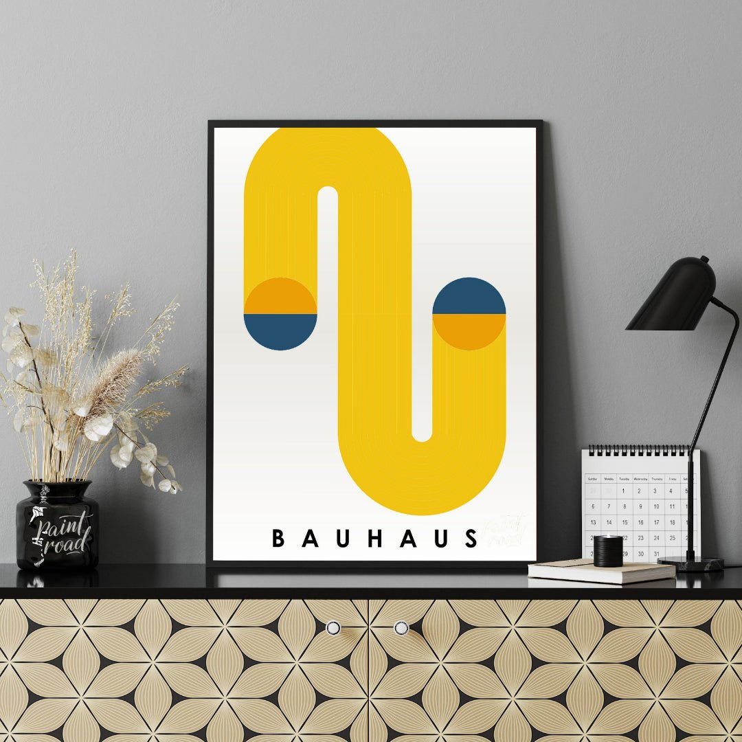 This Bauhaus poster features a bold and dynamic abstract composition dominated by a large, flowing … for office