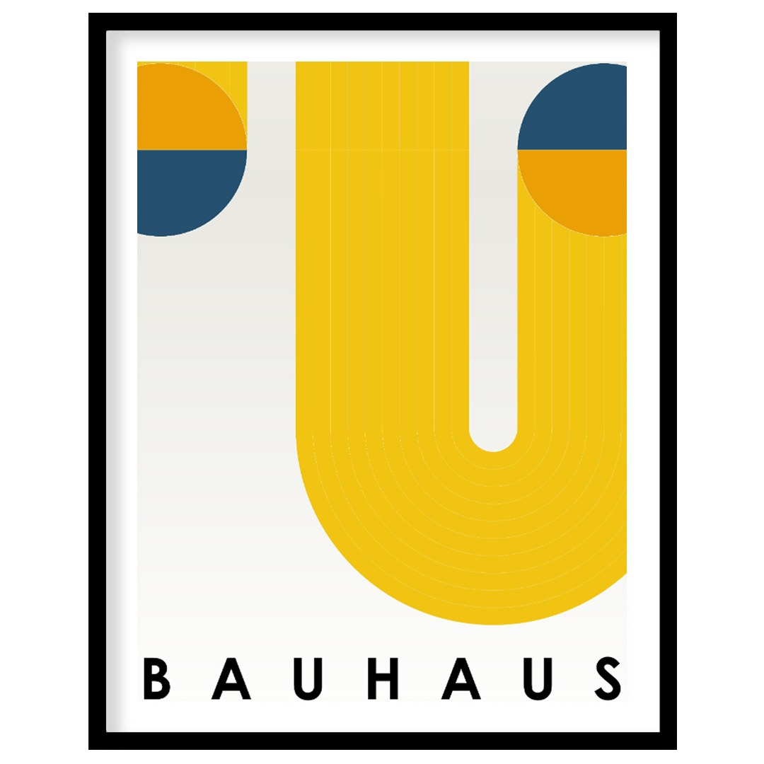 This Bauhaus poster features a bold and dynamic abstract composition dominated by a large, flowing … for space