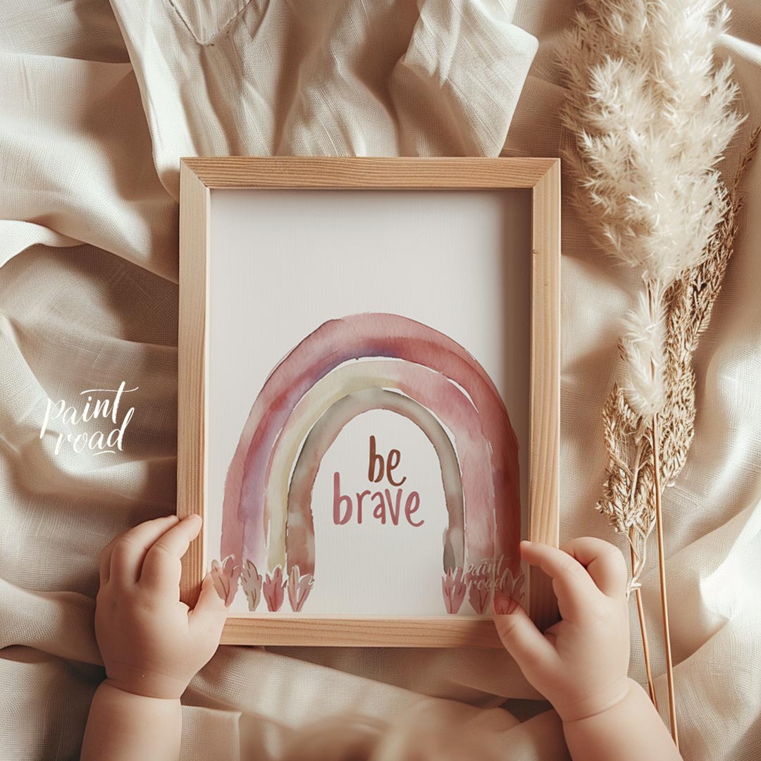 This gentle and affirming poster features a soft watercolor rainbow arched gracefully over the hand… for nursery