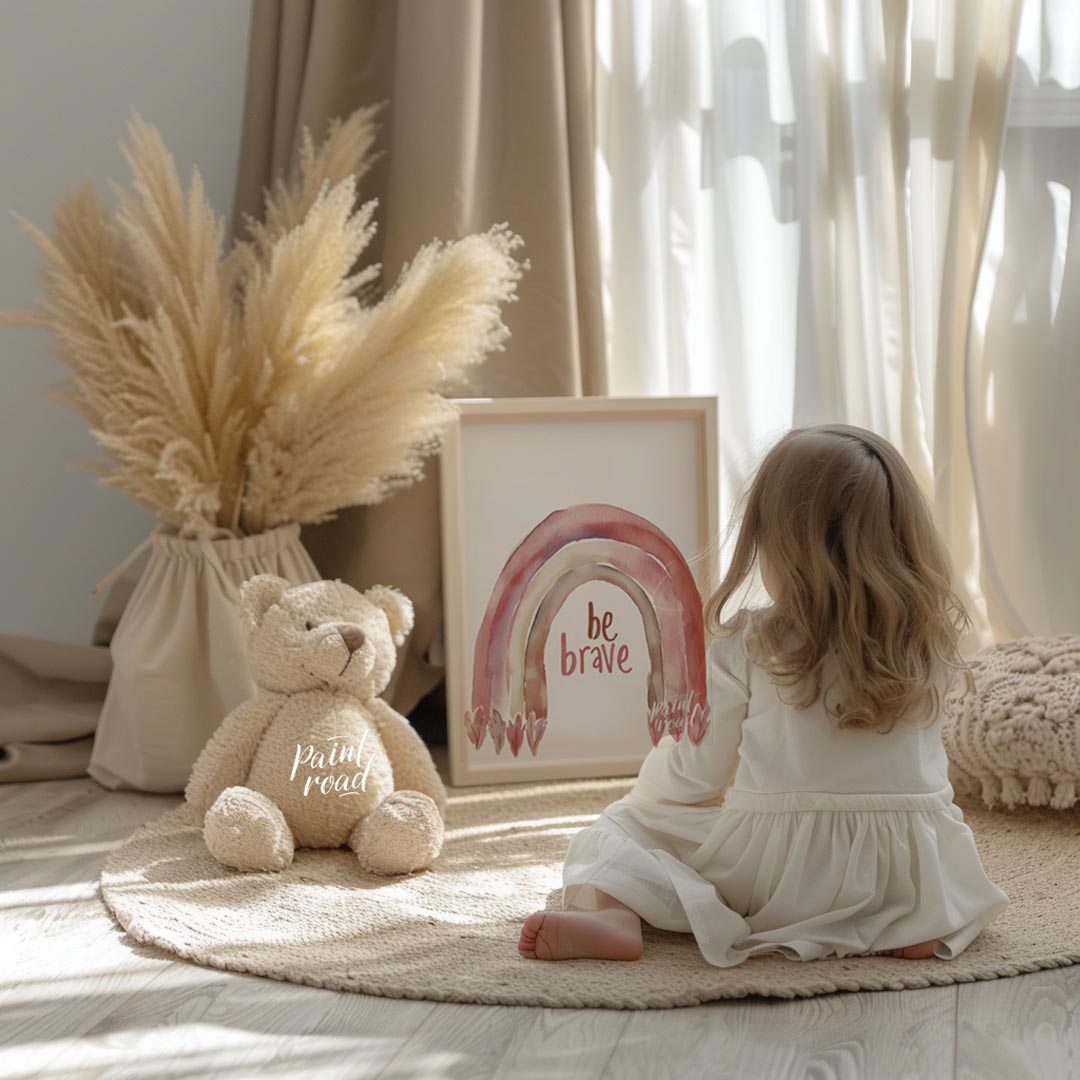 This gentle and affirming poster features a soft watercolor rainbow arched gracefully over the hand… for nursery