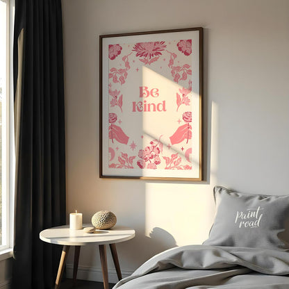 This beautiful and inspiring art print features the uplifting message “Be Kind” prominently display… for bedroom