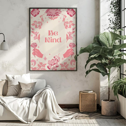 This beautiful and inspiring art print features the uplifting message “Be Kind” prominently display… for living room