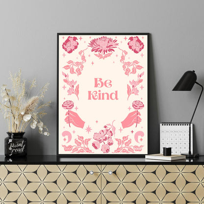 This beautiful and inspiring art print features the uplifting message “Be Kind” prominently display… for office