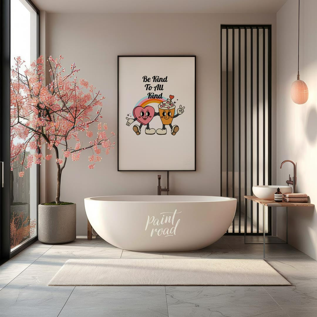 This heartwarming poster promotes kindness and inclusivity with a cheerful, playful design. The cen… for bathroom