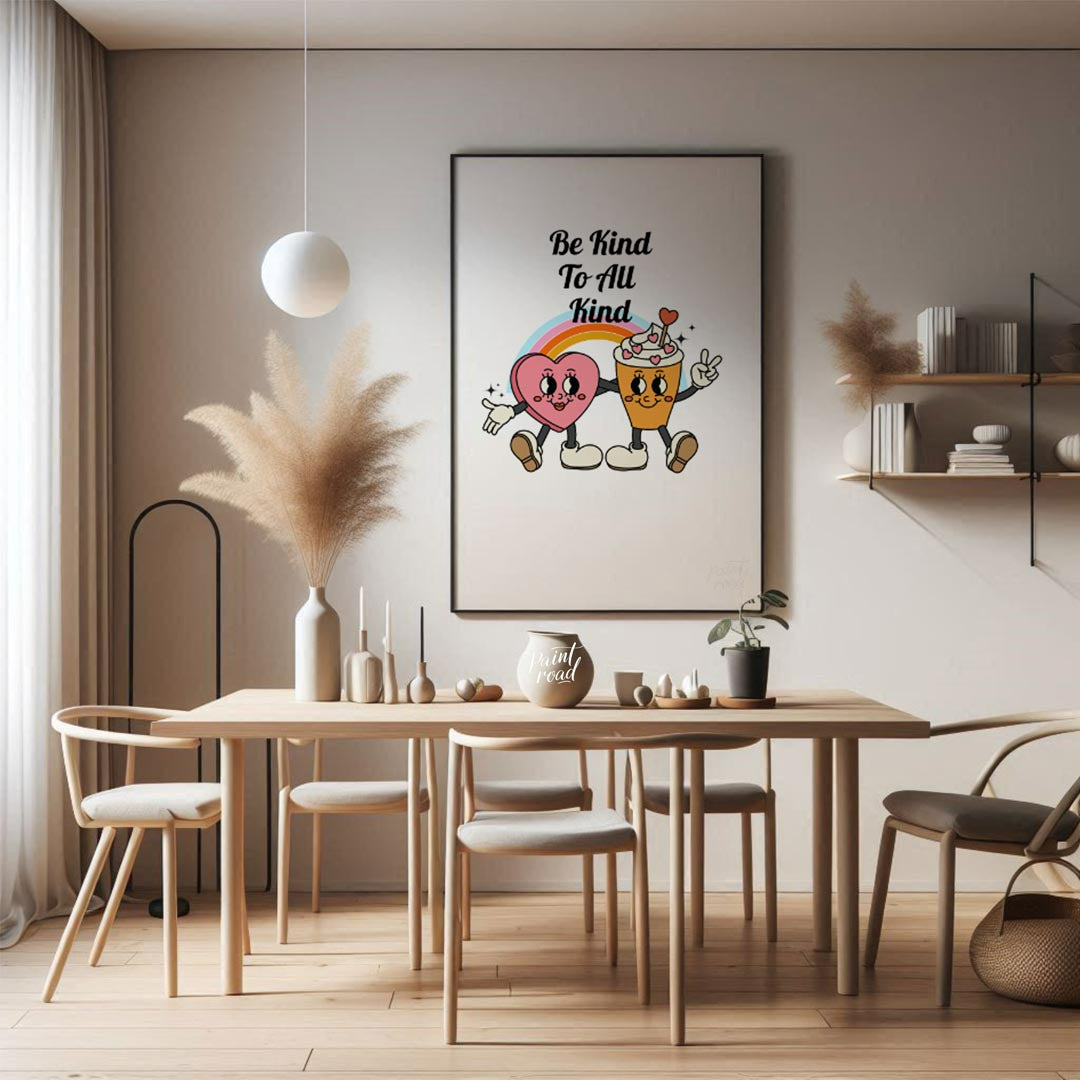 This heartwarming poster promotes kindness and inclusivity with a cheerful, playful design. The cen… for dining room