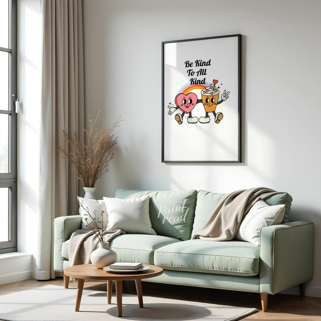 This heartwarming poster promotes kindness and inclusivity with a cheerful, playful design. The cen… for living room