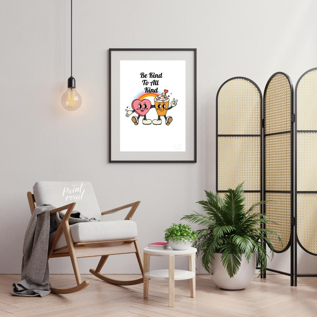 This heartwarming poster promotes kindness and inclusivity with a cheerful, playful design. The cen… for living room
