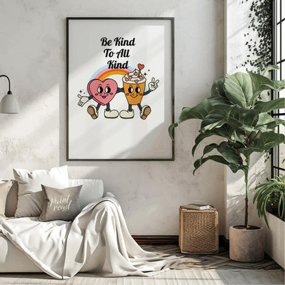 This heartwarming poster promotes kindness and inclusivity with a cheerful, playful design. The cen… for living room