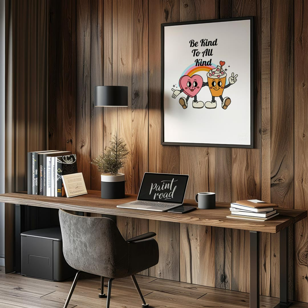 This heartwarming poster promotes kindness and inclusivity with a cheerful, playful design. The cen… for office