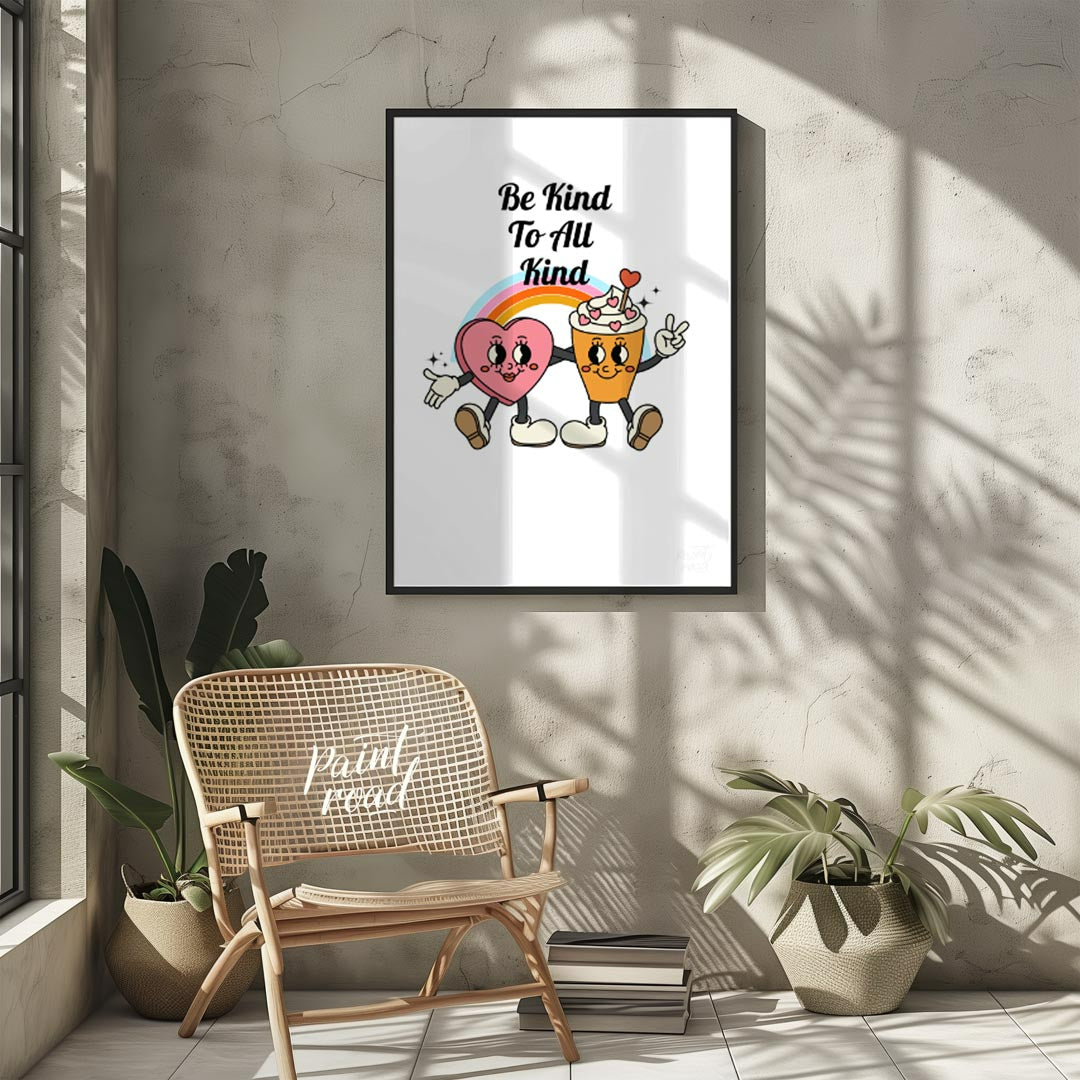 This heartwarming poster promotes kindness and inclusivity with a cheerful, playful design. The cen… for other