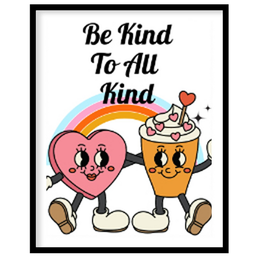 This heartwarming poster promotes kindness and inclusivity with a cheerful, playful design. The cen… for place