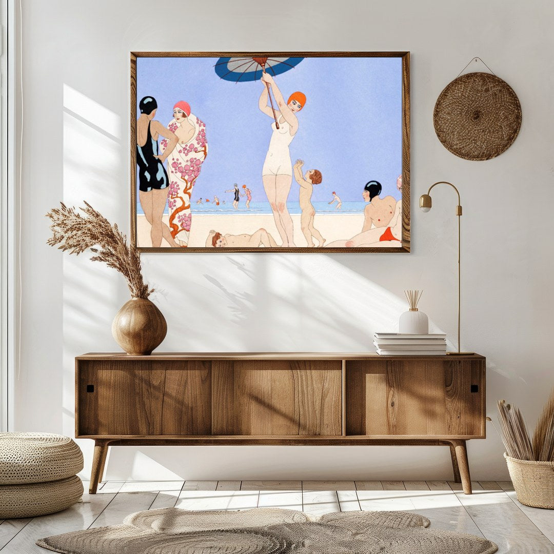 Immerse yourself in the elegant charm of seaside leisure with this exquisite artwork. Capturing a for Sitting Area