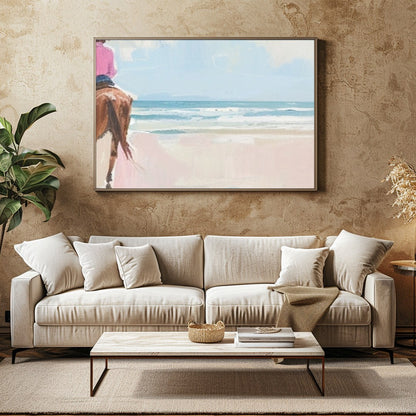 Experience the tranquility of a coastal horseback ride with this breathtaking artwork. Soft hues of for Family Room