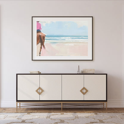 Experience the tranquility of a coastal horseback ride with this breathtaking artwork. Soft hues of for Foyer