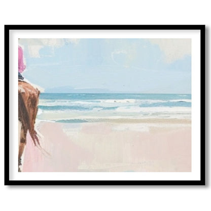Experience the tranquility of a coastal horseback ride with this breathtaking artwork. Soft hues of for loft