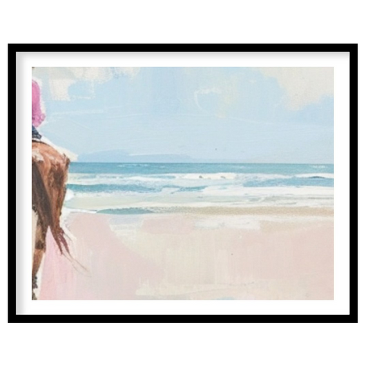 Experience the tranquility of a coastal horseback ride with this breathtaking artwork. Soft hues of for loft