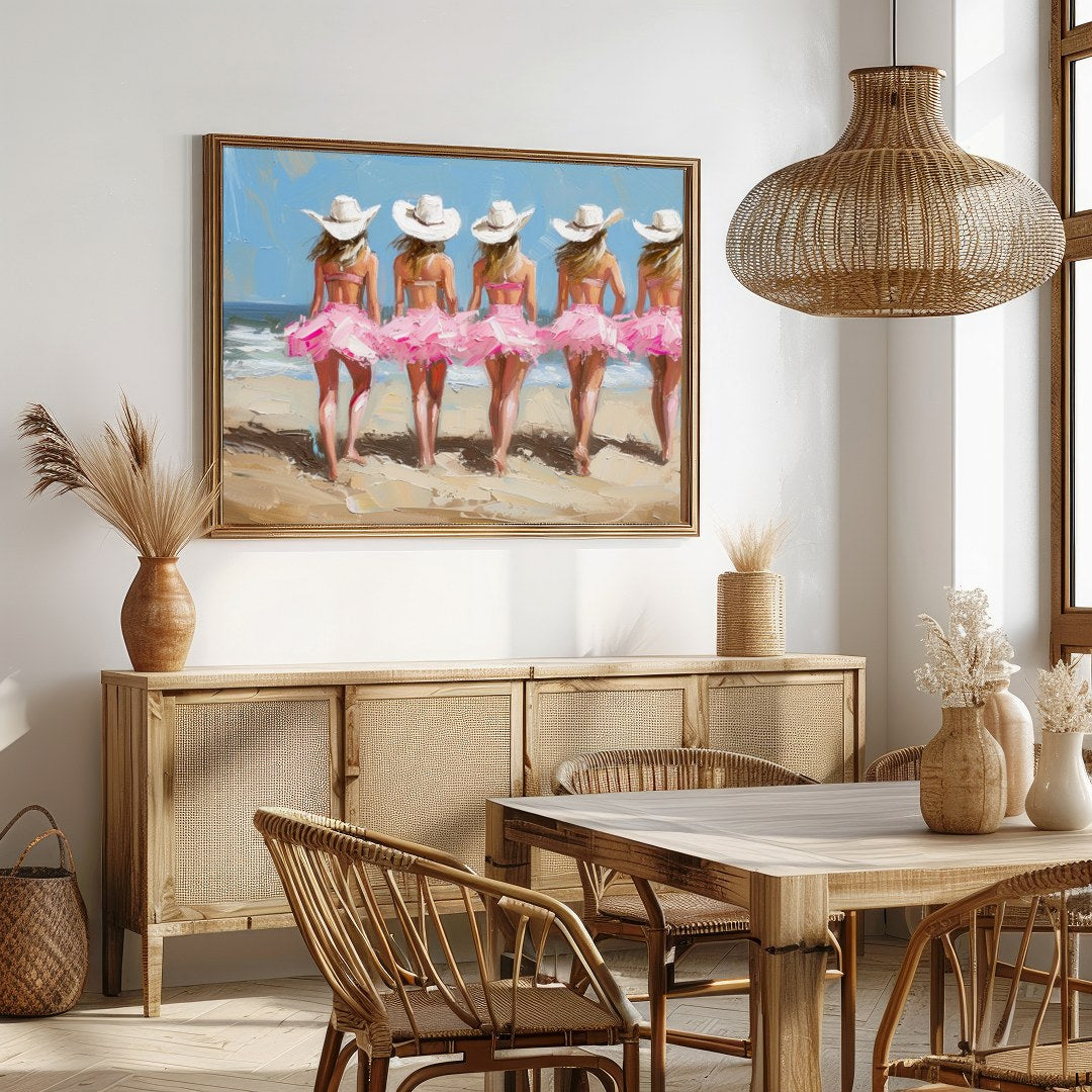 Celebrate the carefree essence of summer days with this vibrant artwork capturing five figures for Dining
