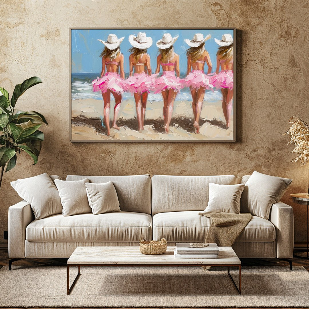 Celebrate the carefree essence of summer days with this vibrant artwork capturing five figures for Family Room