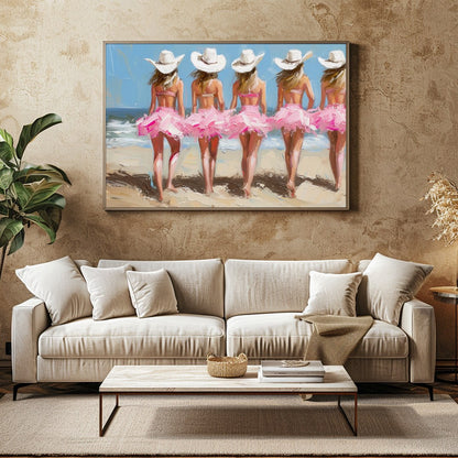 Celebrate the carefree essence of summer days with this vibrant artwork capturing five figures for Family Room