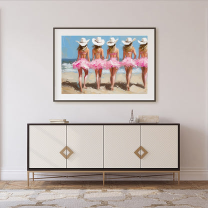 Celebrate the carefree essence of summer days with this vibrant artwork capturing five figures for Foyer