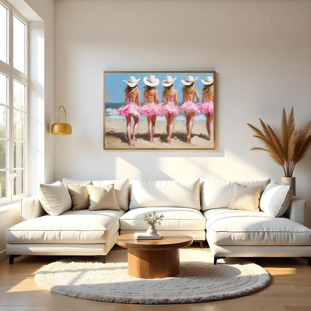 Celebrate the carefree essence of summer days with this vibrant artwork capturing five figures for Living Room