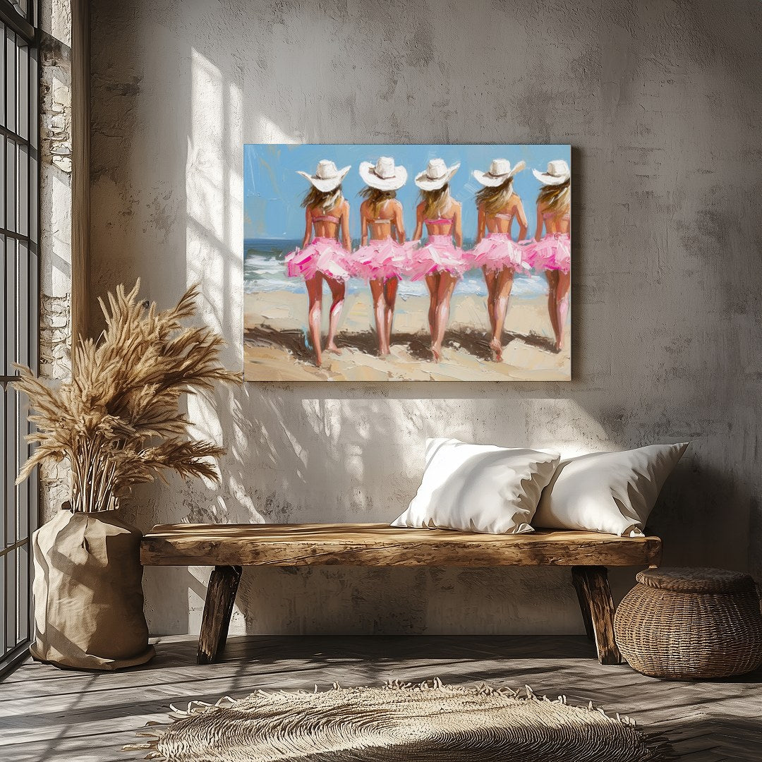 Celebrate the carefree essence of summer days with this vibrant artwork capturing five figures for Veranda