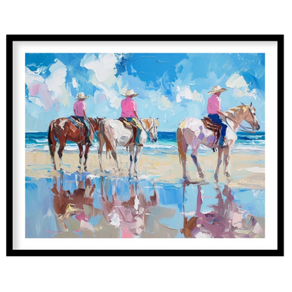 Immerse yourself in the tranquil beauty of a sunlit shore with 'Beachside Equestrian Reflections'. for living-space