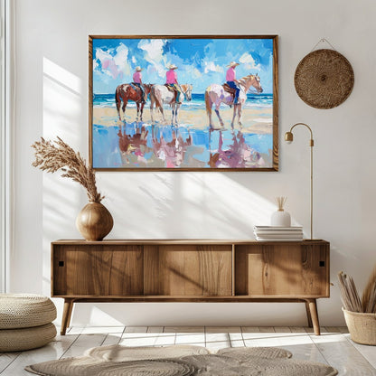 Immerse yourself in the tranquil beauty of a sunlit shore with 'Beachside Equestrian Reflections'. for Sitting Area
