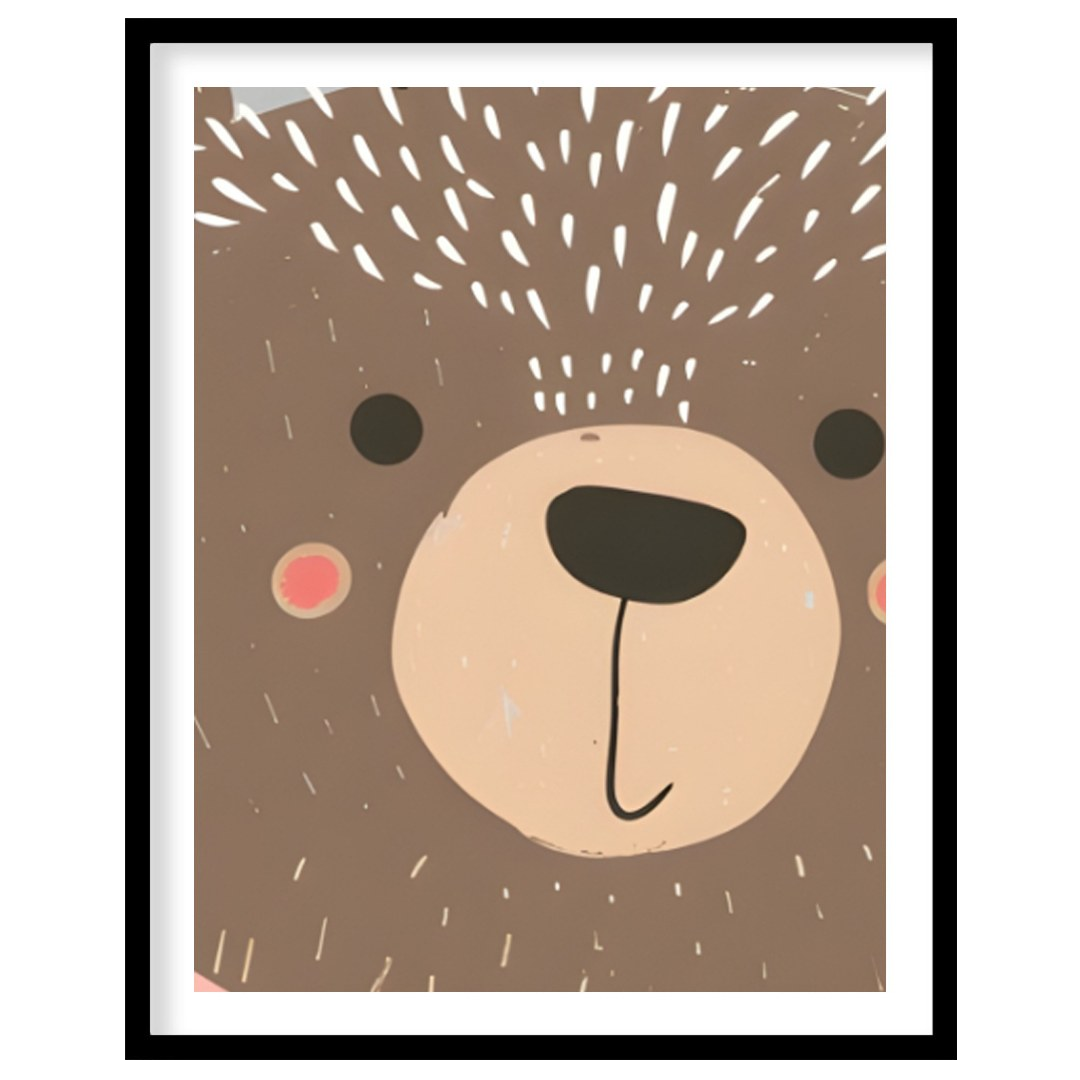 This heartwarming illustration features a gentle brown bear wearing a pink bow tie, calmly standing… for house