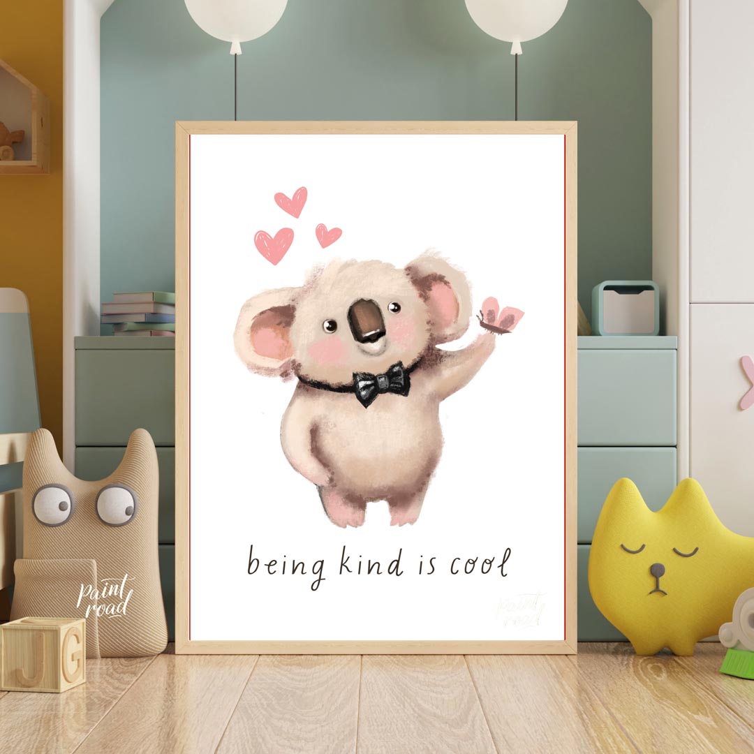 This heartwarming and adorable illustration features a fluffy koala, distinguished by its soft, lig… for nursery