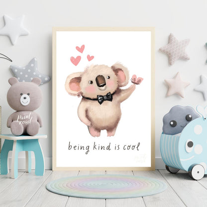This heartwarming and adorable illustration features a fluffy koala, distinguished by its soft, lig… for nursery