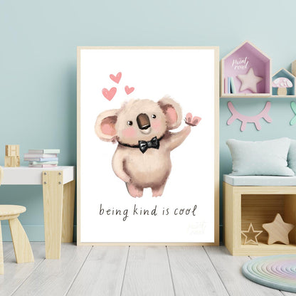 This heartwarming and adorable illustration features a fluffy koala, distinguished by its soft, lig… for nursery